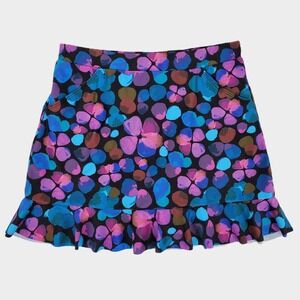 Halcurt Floral Watercolor Swim Skirt Ruffle Hem Built in Brief Small 4-6 Pockets